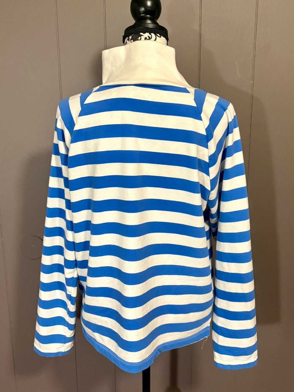 J. CREW Blue and White Striped Wide Button Collar Pullover - Picture 3 of 8